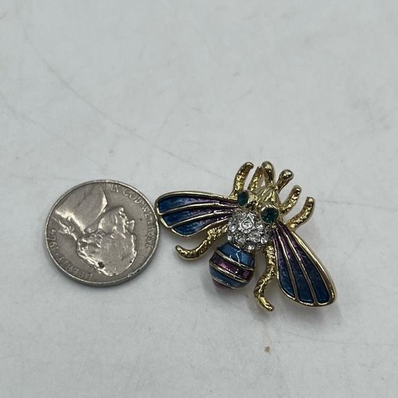 Bumble Bee Multicolor Blue Purple‎ Enamel Gold Tone Brooch - Picture 9 of 13